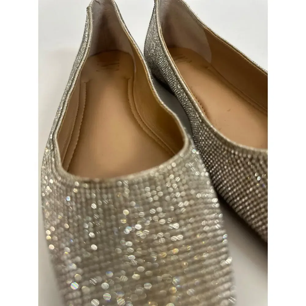 INC Silver Rhinestone Ballet Flats Size 10 Sparkle Slip-On